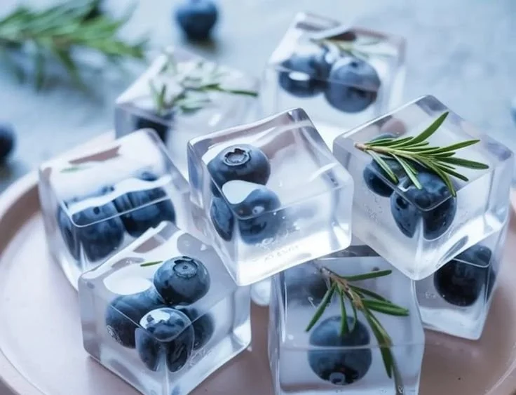 Blueberry and rosemary Christmas ice cubes for holiday drinks