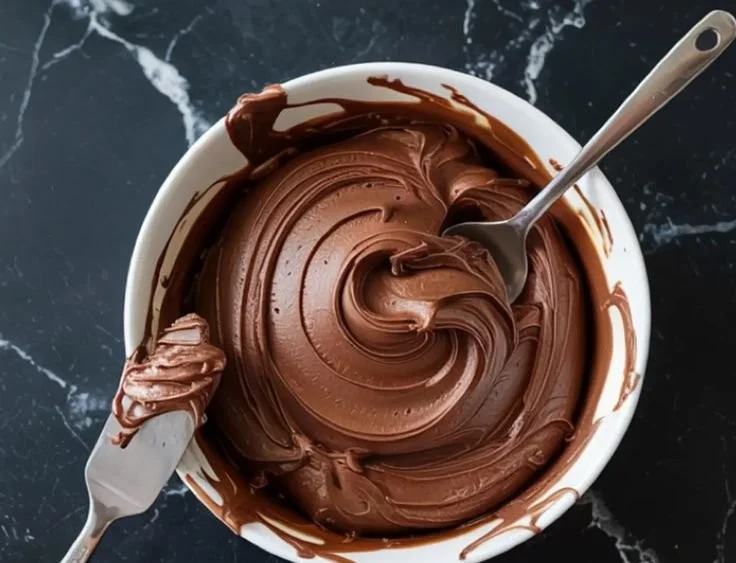 Delicious homemade brownie frosting on chocolate brownies