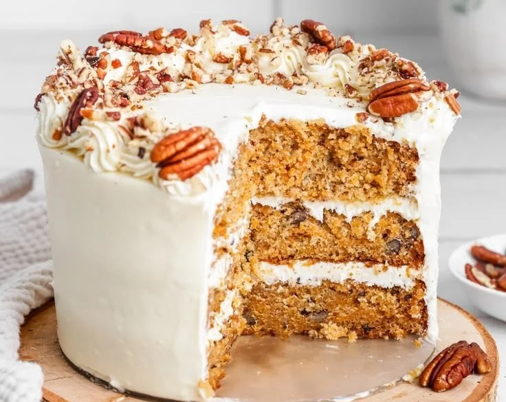 Delicious homemade carrot layer cake with cream cheese frosting