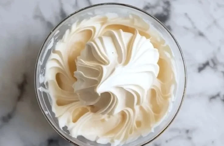 Delicious Chantilly Cream whipped topping on a dessert plate