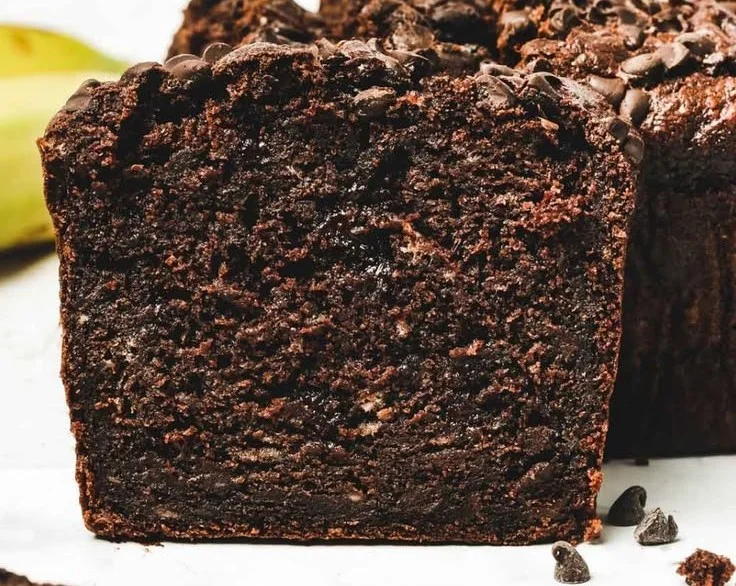 Loaf of chocolate banana bread fresh out of the oven, ready to be served.