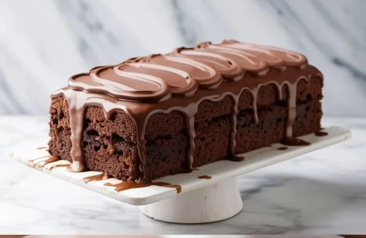 Chocolate Three Milks Cake topped with creamy icing and chocolate shavings