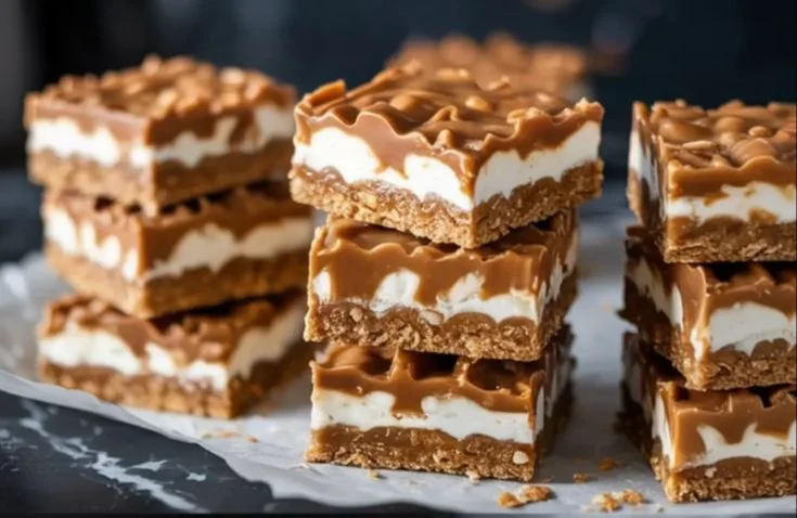 Delicious Coconut Toffee Bars topped with toasted coconut and drizzled with caramel