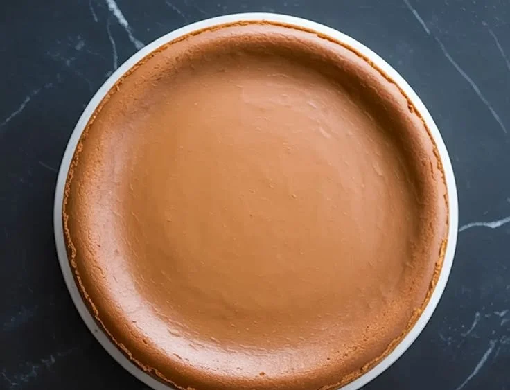 Delicious homemade coffee cheesecake topped with coffee beans and chocolate swirls.