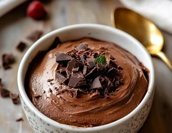 Cottage Cheese Dark Chocolate Mousse dessert presented in a glass