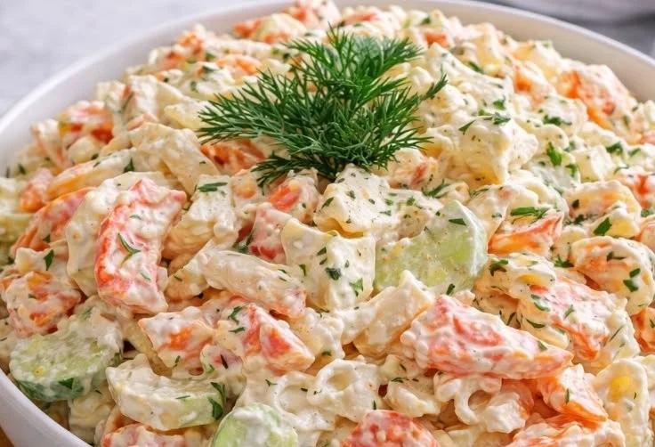 Delicious crab salad served in a bowl with fresh ingredients.