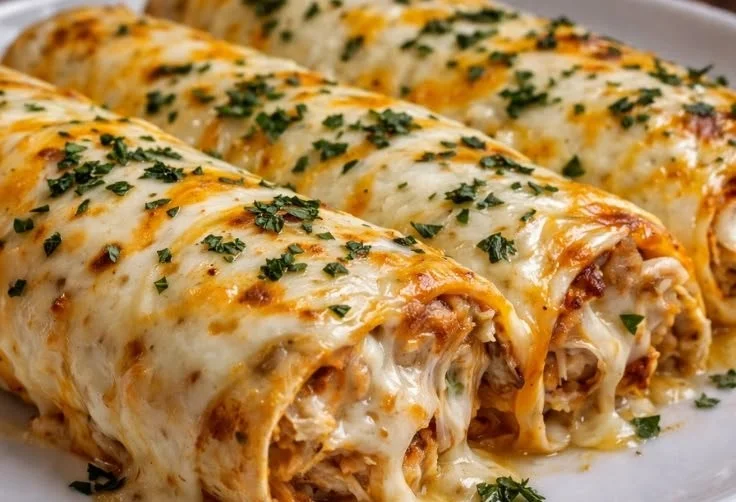 Delicious Easy Chicken Enchilada Casserole with cheese and toppings