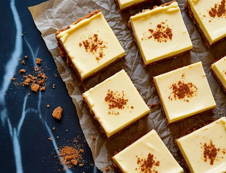 Delicious eggnog cheesecake bars topped with festive holiday decorations