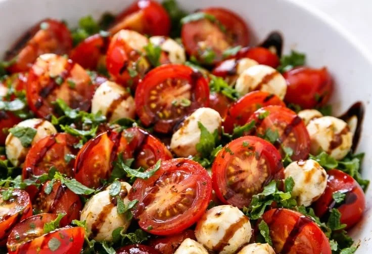 Fresh Caprese Salad Bowl with tomatoes, mozzarella, and basil