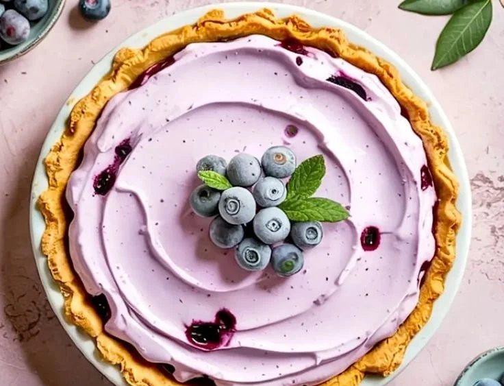 Delicious frozen blueberry pie with fresh blueberries and flaky crust