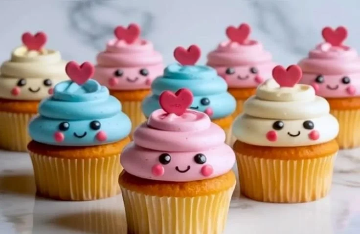 Plate of cute Hello Kitty Cupcakes decorated with icing
