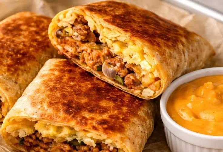 High-protein breakfast burrito filled with eggs, beans, and veggies
