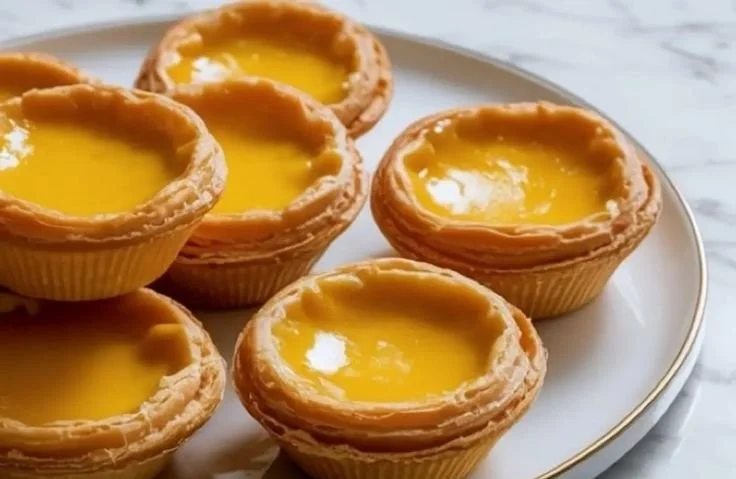 Delicious Hong Kong egg tart with a flaky crust and creamy egg custard filling.