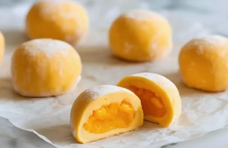 Delicious Mango Mochi dessert showcasing the sweet mango flavor and chewy texture.