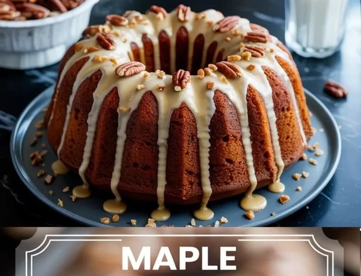 Delicious Maple Brown Sugar Bundt Cake displayed on a rustic wooden table.