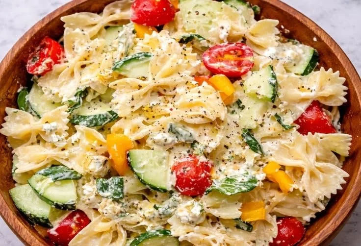 Mediterranean-Style Chicken Salad with fresh vegetables and herbs