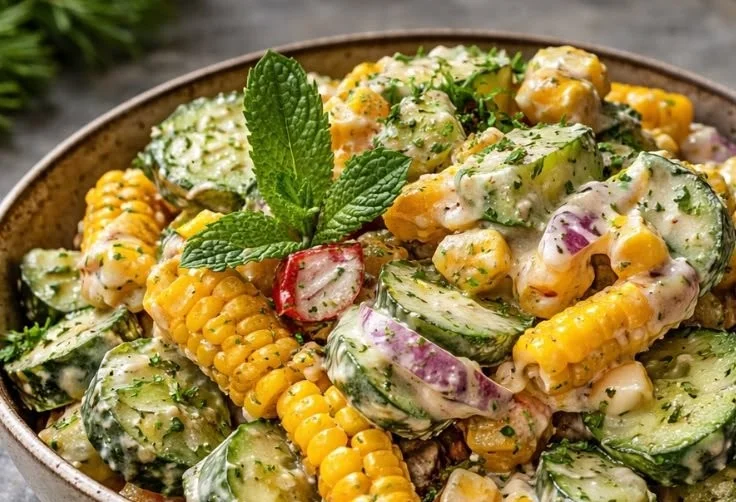 Delicious Mexican cucumber salad with fresh ingredients in a bowl