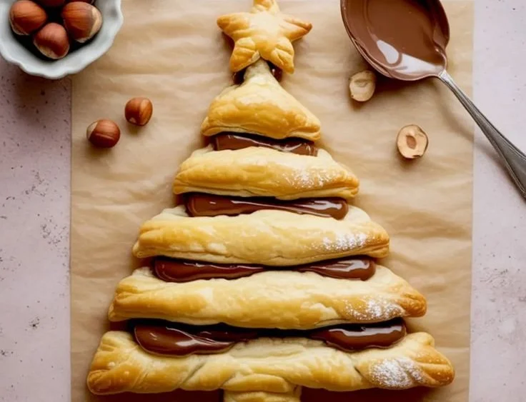 Nutella Christmas Tree decorated with chocolate and festive treats