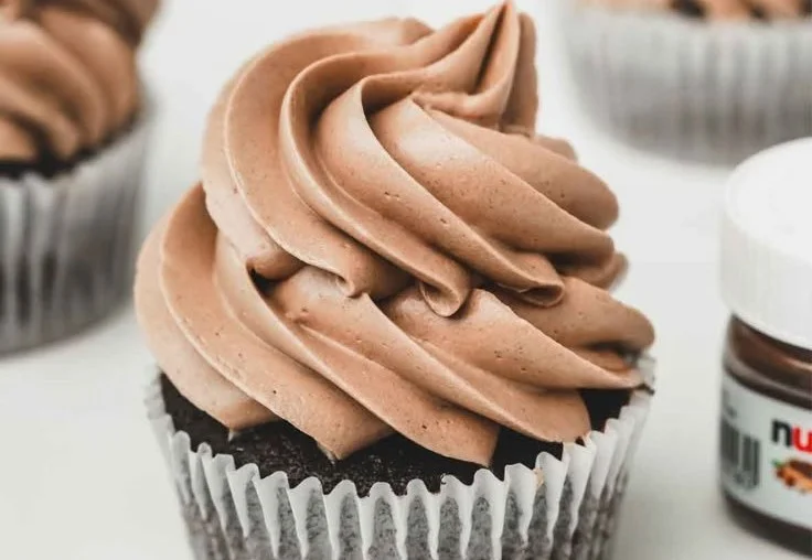 Delicious Nutella Frosting on chocolate cupcakes
