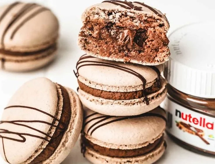 Delicious Nutella Macarons with creamy filling and crispy shells