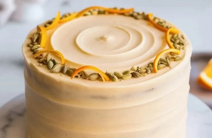 Delicious Orange Cardamom Cake garnished with orange zest