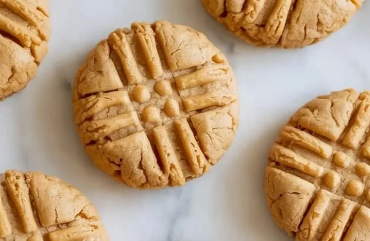 Delicious peanut butter oat flour cookies on a baking sheet.