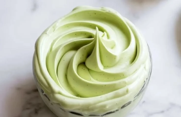 Pistachio mascarpone frosting spread on a delicious cake