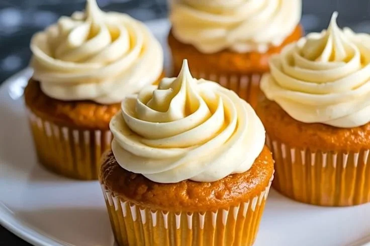 Delicious pumpkin cupcakes with cream cheese frosting