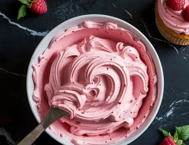 Delicious Raspberry Buttercream Frosting on cupcakes