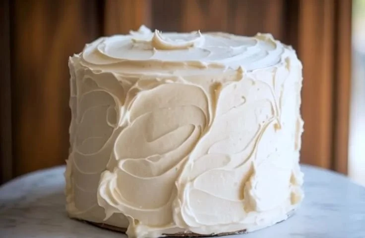 A beautifully frosted cake with Russian Buttercream, showcasing its smooth texture.