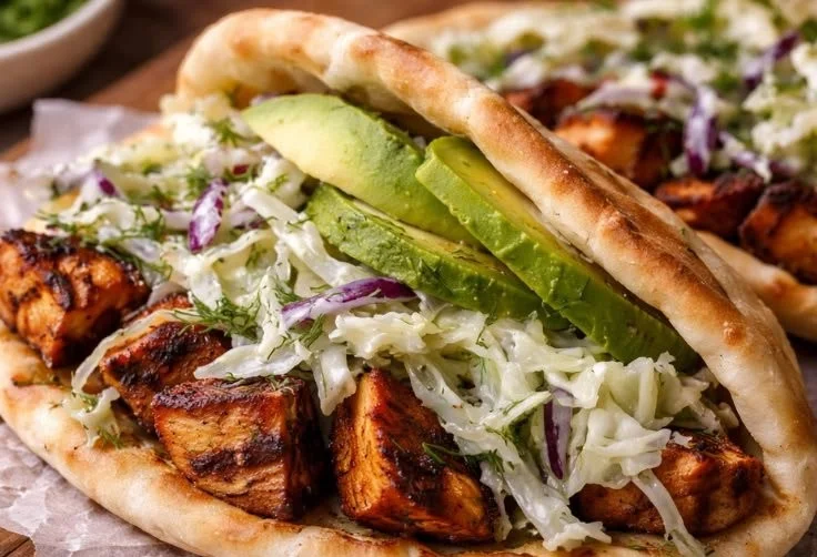 Sheet Pan Chicken Pitas with Herbed Ranch served on a plate