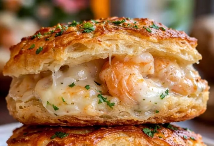Delicious shrimp and crab biscuit melts served on a plate