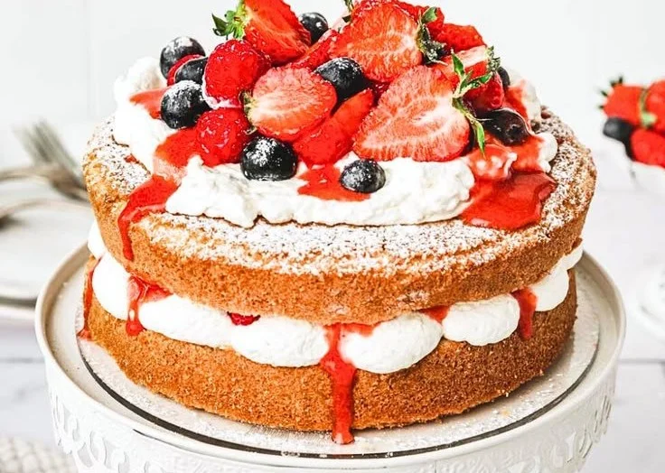 Slice of homemade Victoria Sponge Cake with cream and jam filling