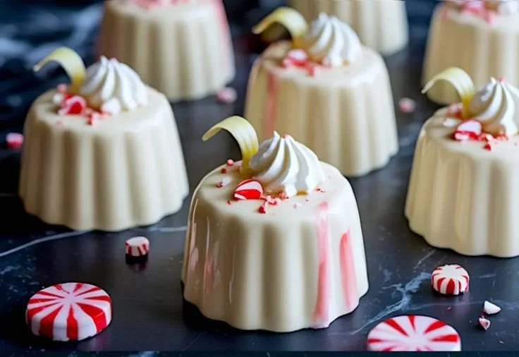 Delicious white chocolate peppermint panna cotta served in elegant cups