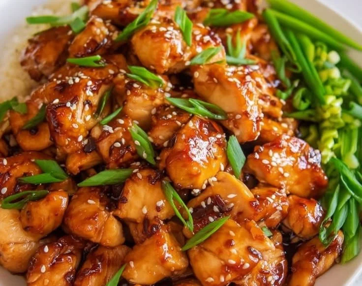 Delicious Air Fryer Chicken Teriyaki served with steamed rice and vegetables.