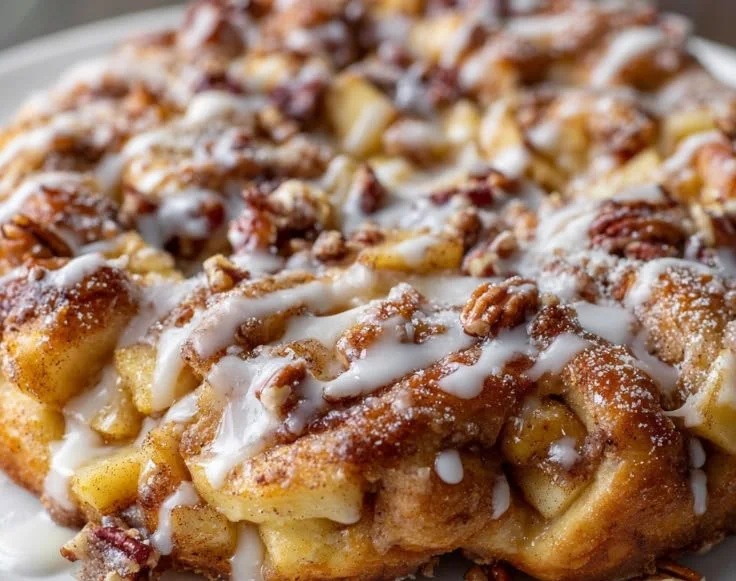Freshly baked Apple Fritter Focaccia with crispy edges and juicy apple filling