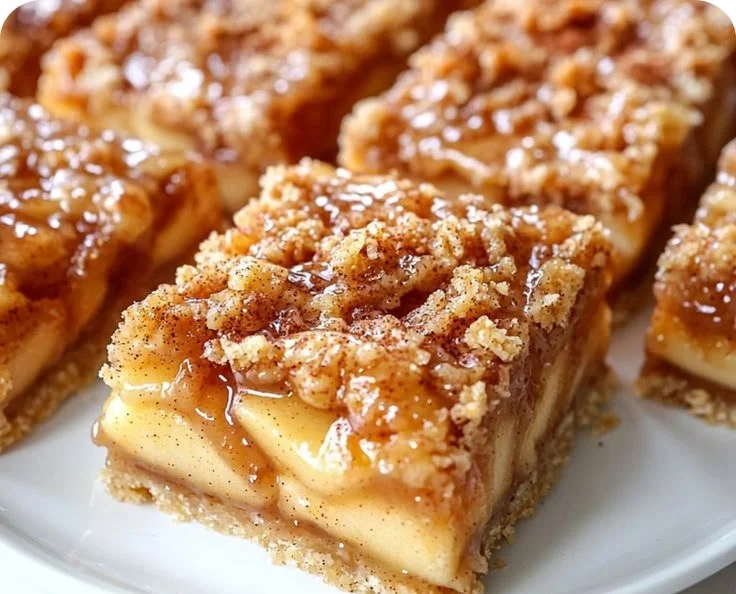 Delicious apple pie bars topped with cinnamon and fresh apples