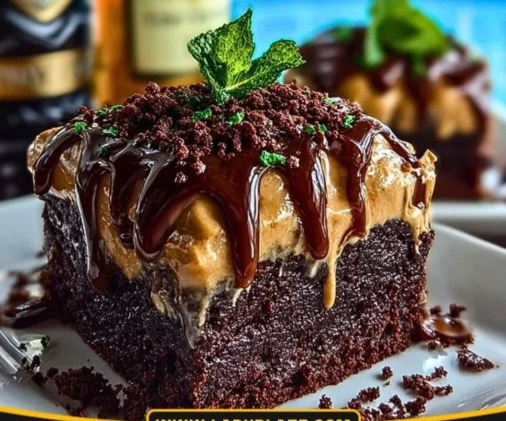 Decadent Baileys Irish Cream brownies served on a dessert plate
