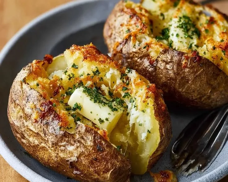 Deliciously crispy baked potatoes cooked in an air fryer.