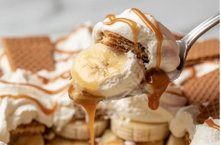 Delicious Banana Cream Trifle layered with bananas and whipped cream