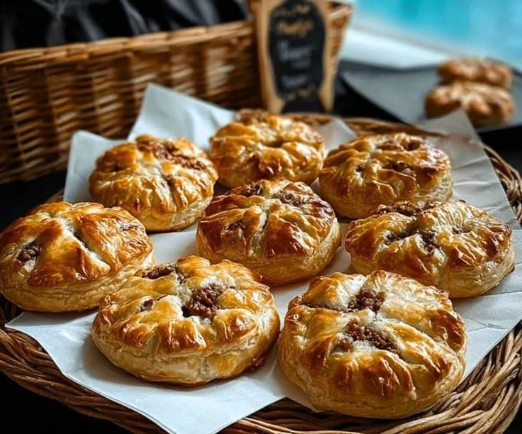 Homemade beef meat pies with flaky crust and savory filling