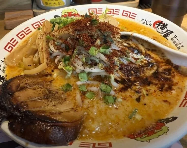 Bowl of rich and creamy homemade Tonkotsu Ramen with toppings
