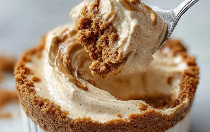 Delicious Biscoff Cheesecake Cups with a creamy topping and Biscoff cookie crumble