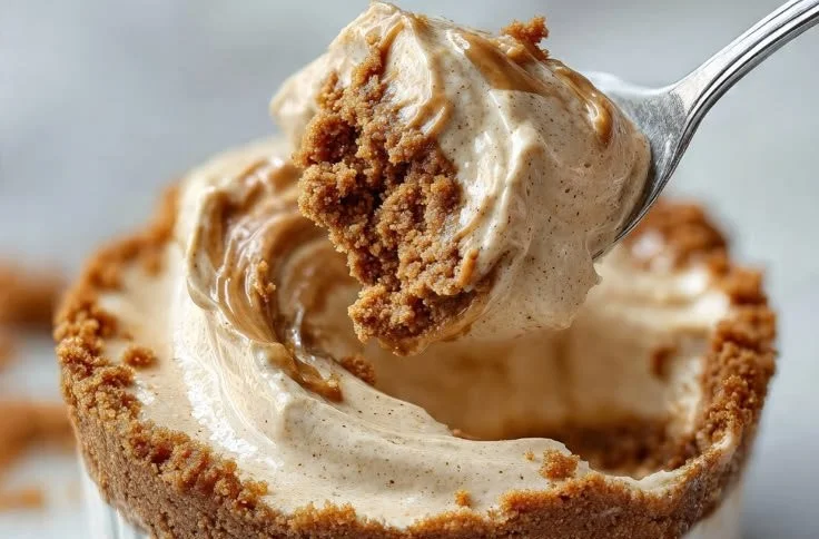 No-bake Biscoff Cheesecake Cups topped with crumbled cookies