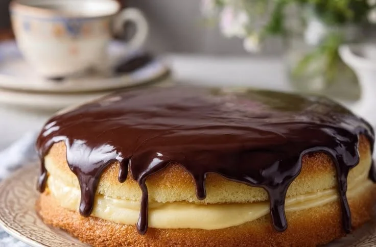 Boston Cream Cupcakes topped with chocolate and filled with custard