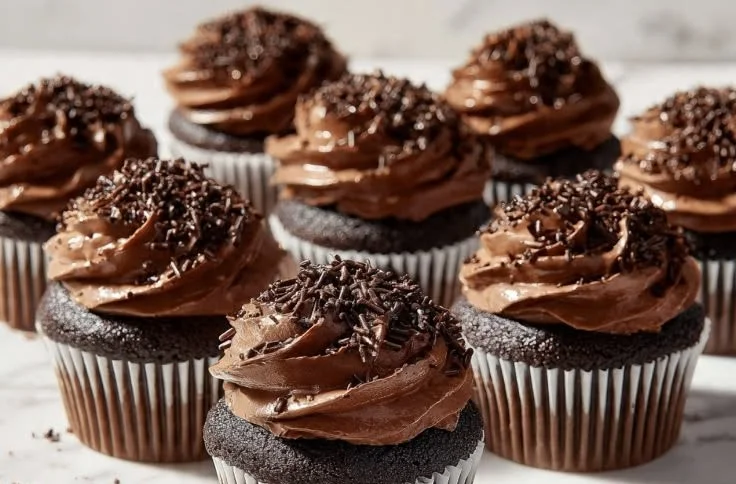 Boston Cream Pie Cupcakes topped with rich chocolate ganache and creamy filling