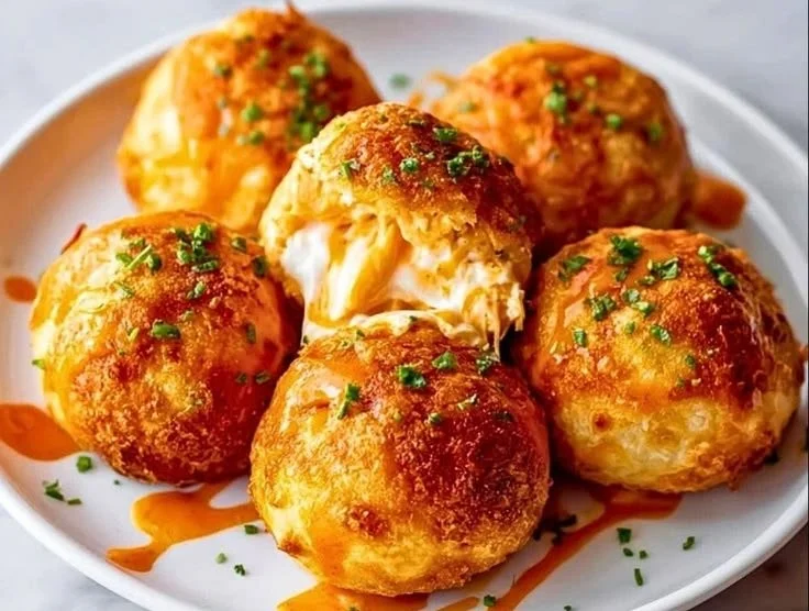 Buffalo-Style Chicken Bombs served on a plate with dipping sauce