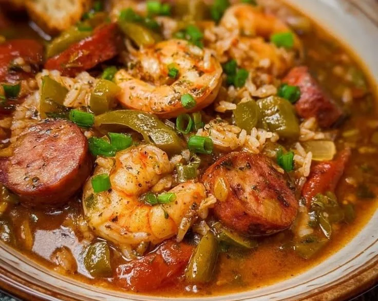 Bowl of delicious Cajun Gumbo with spices and ingredients