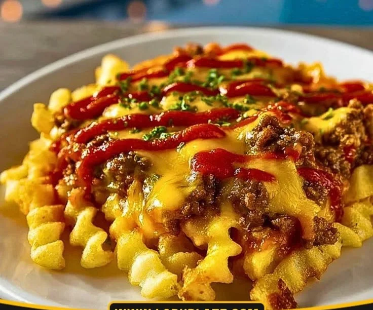 Delicious cheeseburger bake with French fries, perfect for family meals.