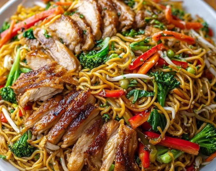 Delicious Chicken Chow Mein with juicy noodles in creamy sauce